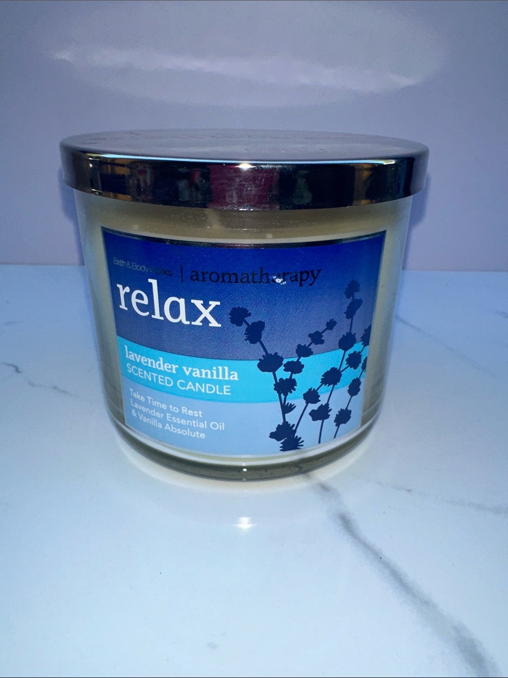 Bath & Body Works Relax Lavender Vanilla Scented Candle - Blue